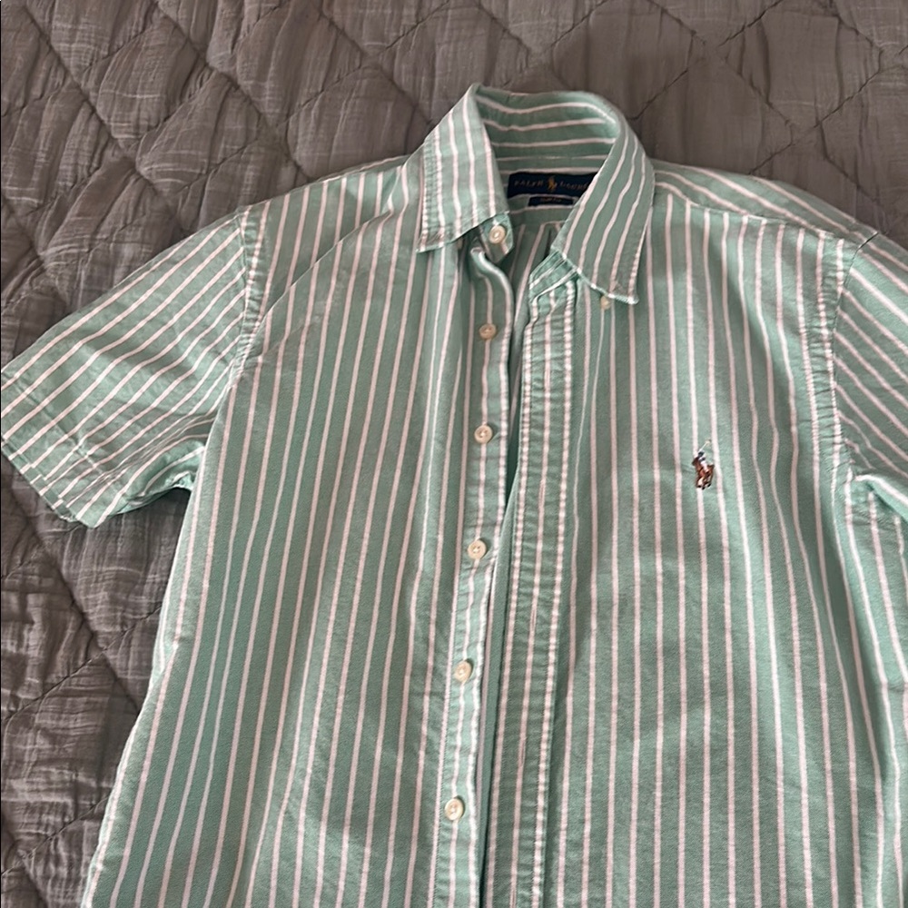 Polo by Ralph Lauren Green and White Striped Casual Shirt